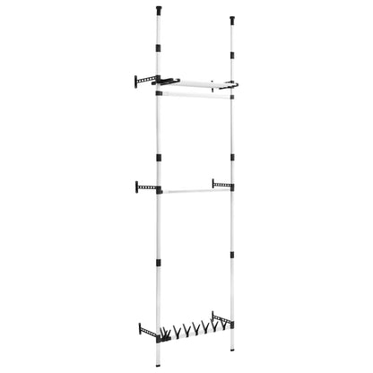 321114 vidaXL Telescopic Wardrobe System with Rods and Shelf Aluminium - Silver - 110 x 28 x 300 cm