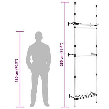321114 vidaXL Telescopic Wardrobe System with Rods and Shelf Aluminium - Silver - 110 x 28 x 300 cm