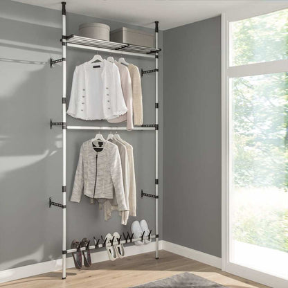 321114 vidaXL Telescopic Wardrobe System with Rods and Shelf Aluminium - Silver - 110 x 28 x 300 cm
