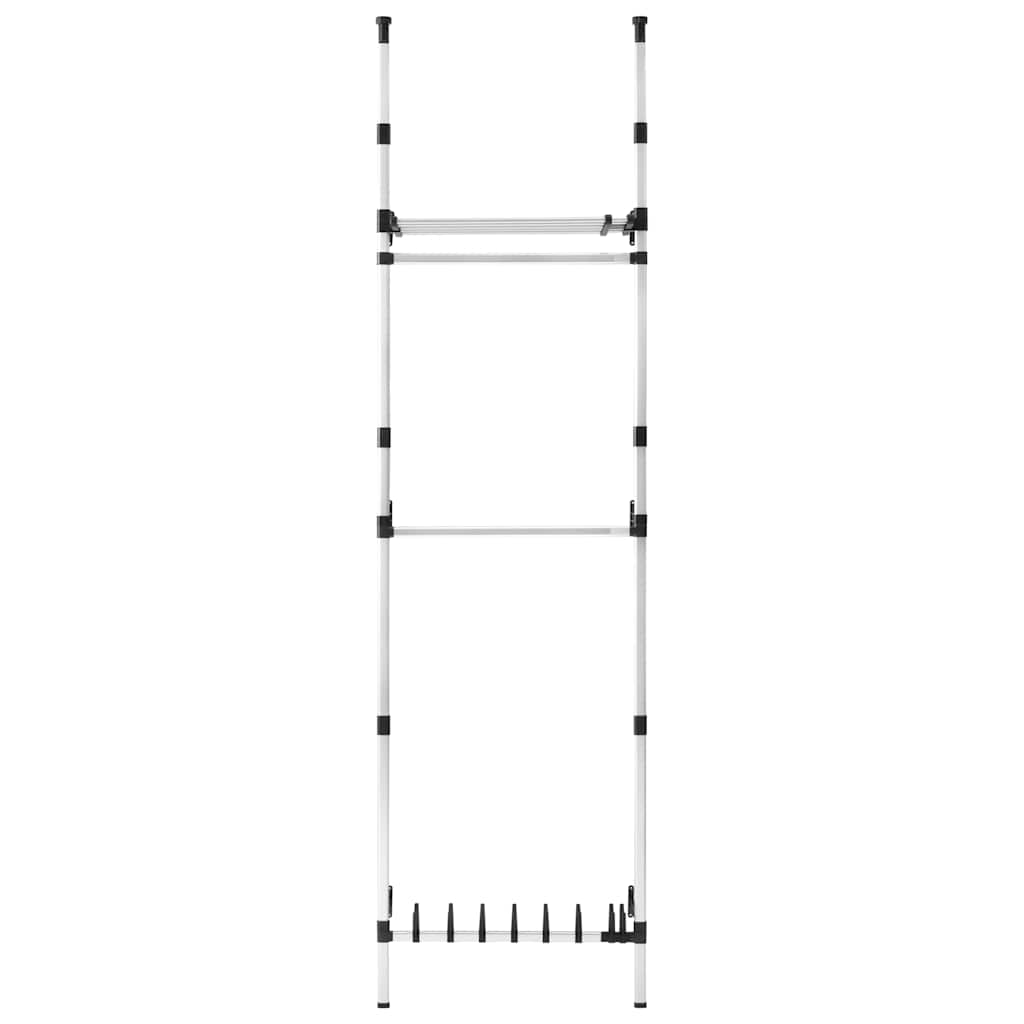 321114 vidaXL Telescopic Wardrobe System with Rods and Shelf Aluminium - Silver - 110 x 28 x 300 cm