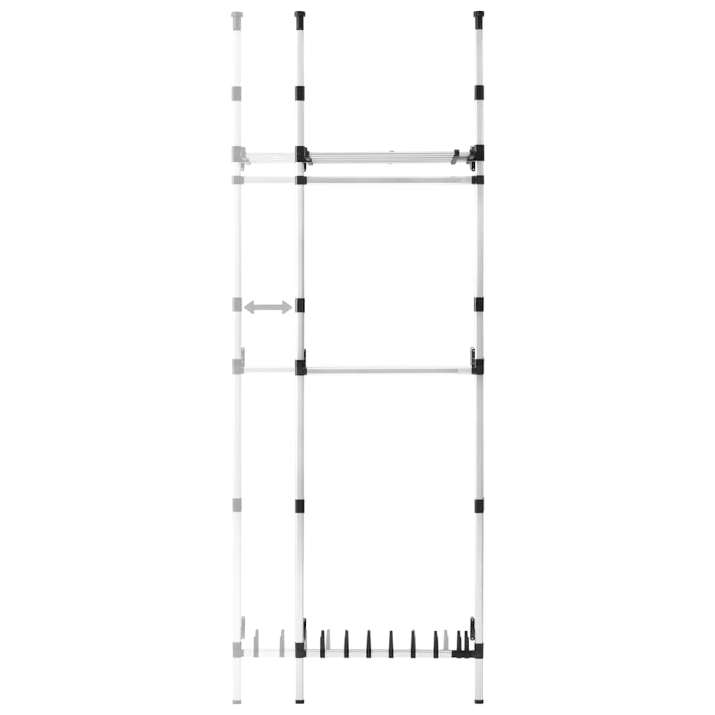 321114 vidaXL Telescopic Wardrobe System with Rods and Shelf Aluminium - Silver - 110 x 28 x 300 cm