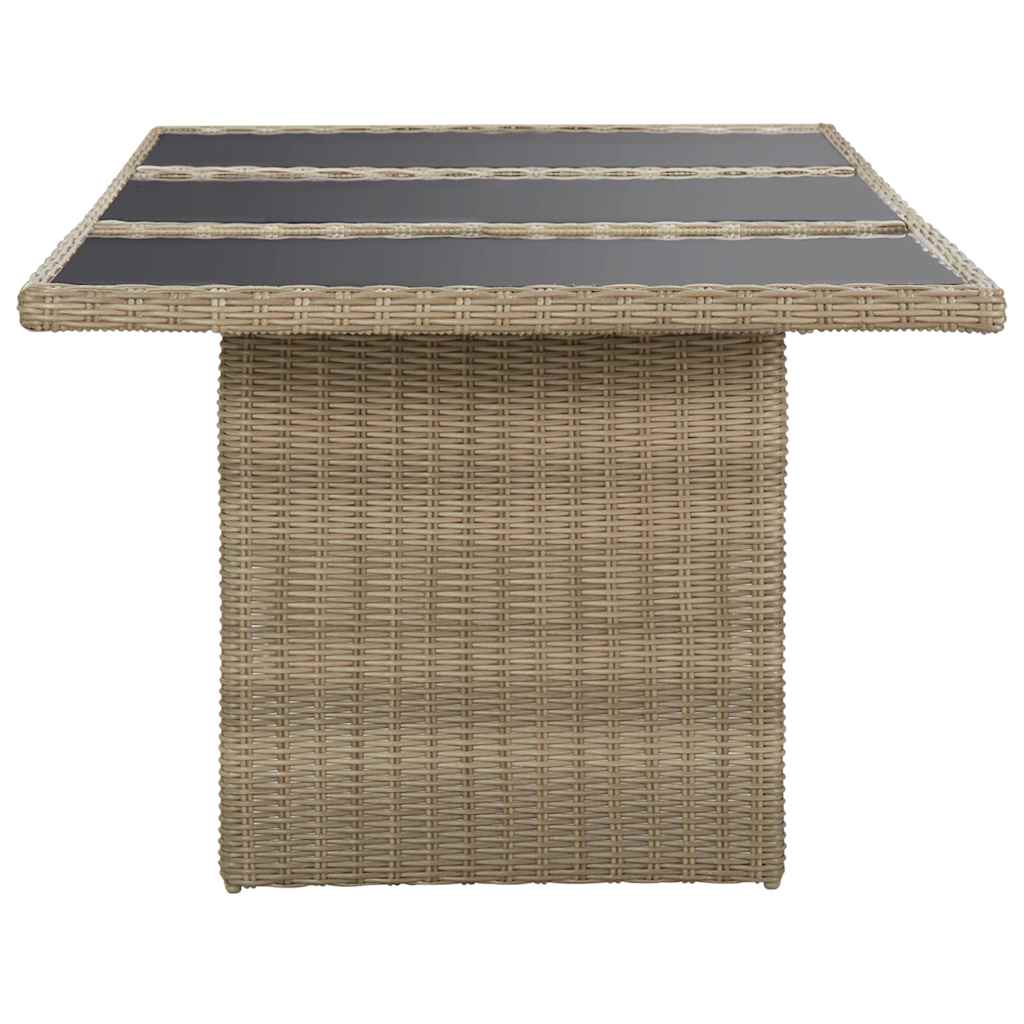 vidaXL Garden Dining Table Brown 200x100x74 cm Glass and Poly Rattan