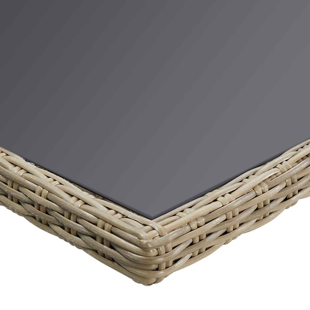 vidaXL Garden Dining Table Brown 200x100x74 cm Glass and Poly Rattan
