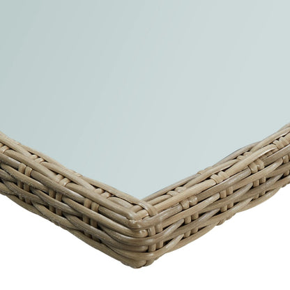 vidaXL Garden Dining Table Brown 200x100x74 cm Glass and Poly Rattan - 23150