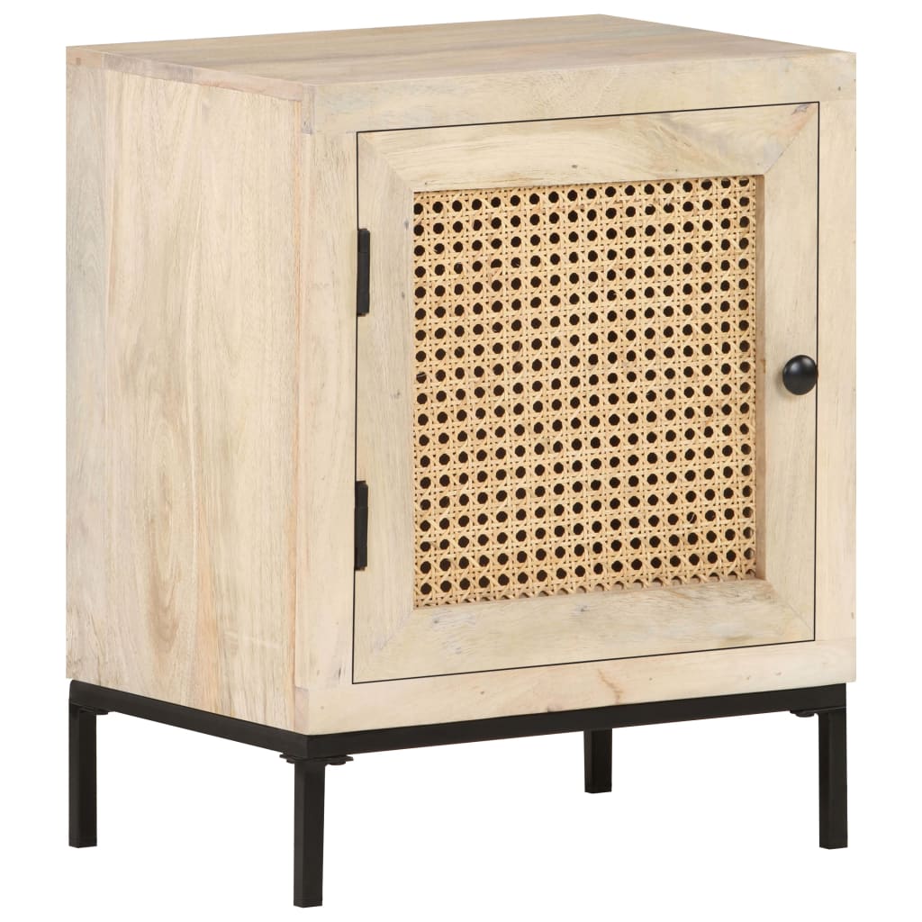 vidaXL Bedside Cabinet 40x30x50 cm Solid Mango Wood and Natural Cane - Brown