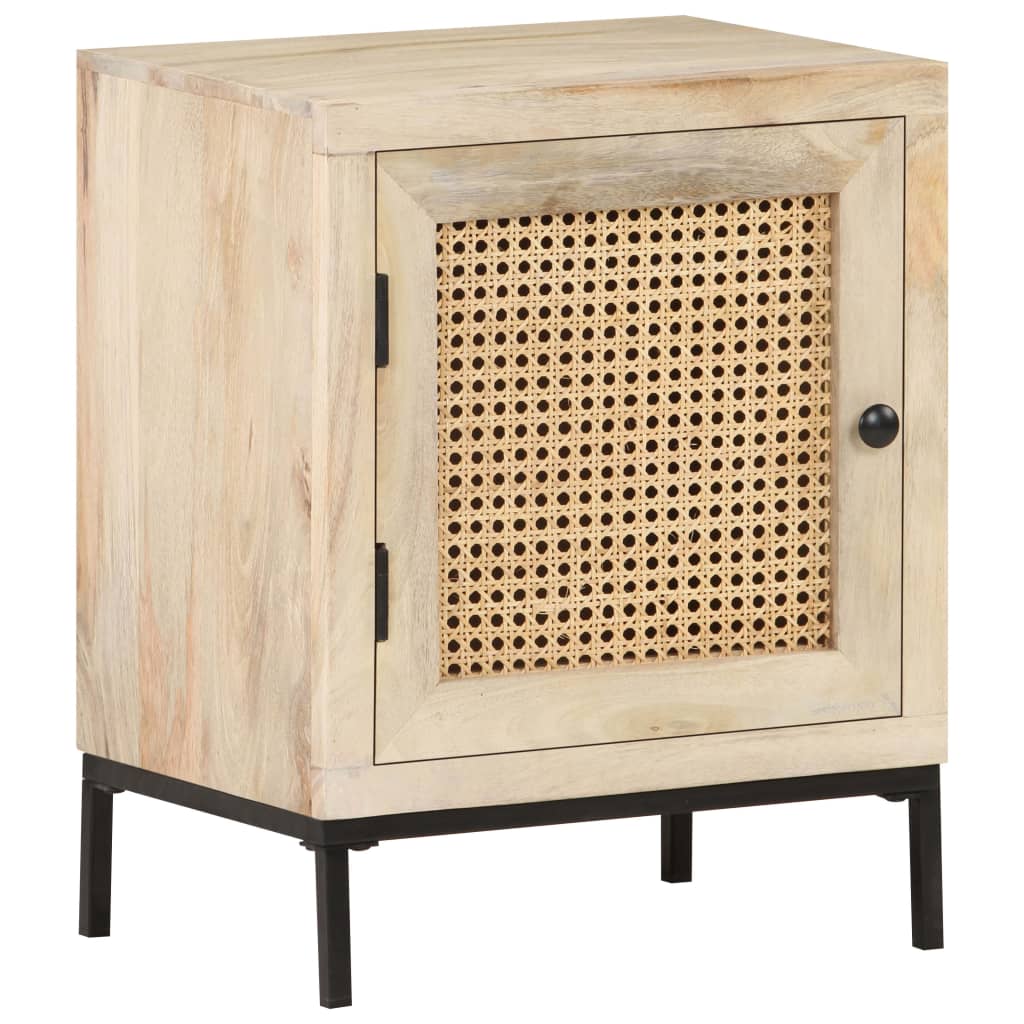 vidaXL Bedside Cabinet 40x30x50 cm Solid Mango Wood and Natural Cane - Brown