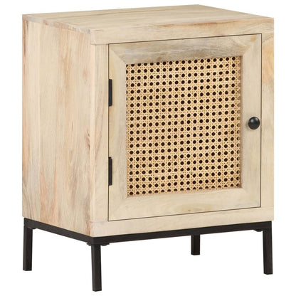 vidaXL Bedside Cabinet 40x30x50 cm Solid Mango Wood and Natural Cane - Brown