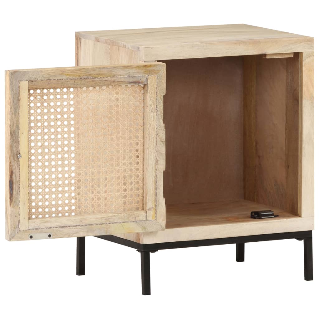 vidaXL Bedside Cabinet 40x30x50 cm Solid Mango Wood and Natural Cane - Brown