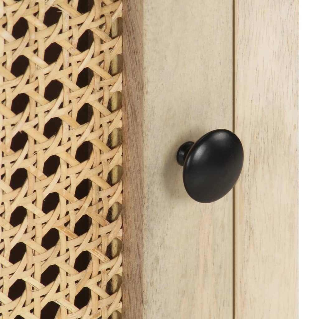 vidaXL Bedside Cabinet 40x30x50 cm Solid Mango Wood and Natural Cane - Brown