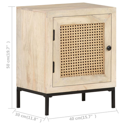 vidaXL Bedside Cabinet 40x30x50 cm Solid Mango Wood and Natural Cane - Brown
