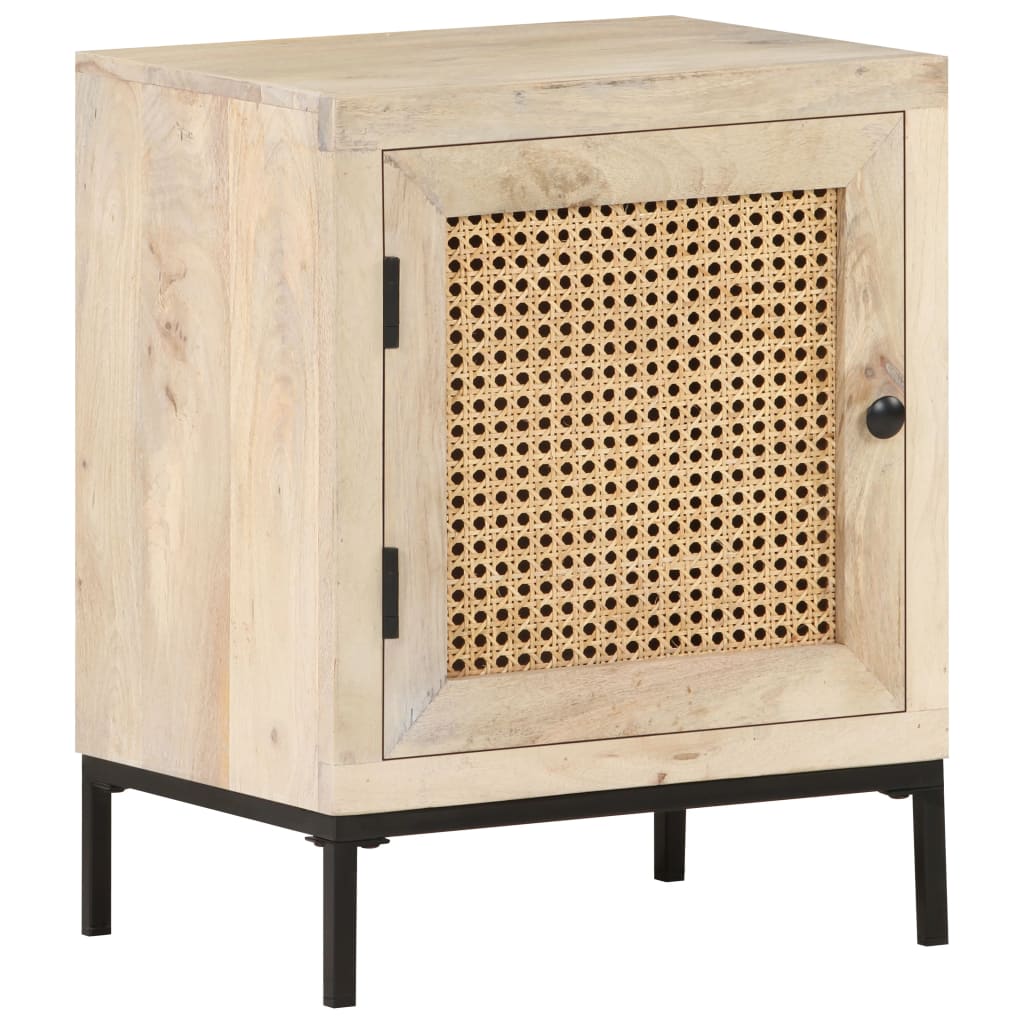 vidaXL Bedside Cabinet 40x30x50 cm Solid Mango Wood and Natural Cane - Brown