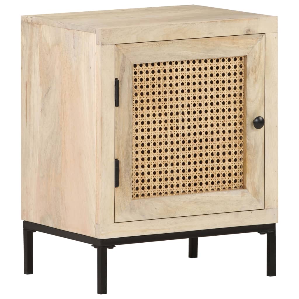 vidaXL Bedside Cabinet 40x30x50 cm Solid Mango Wood and Natural Cane - Brown