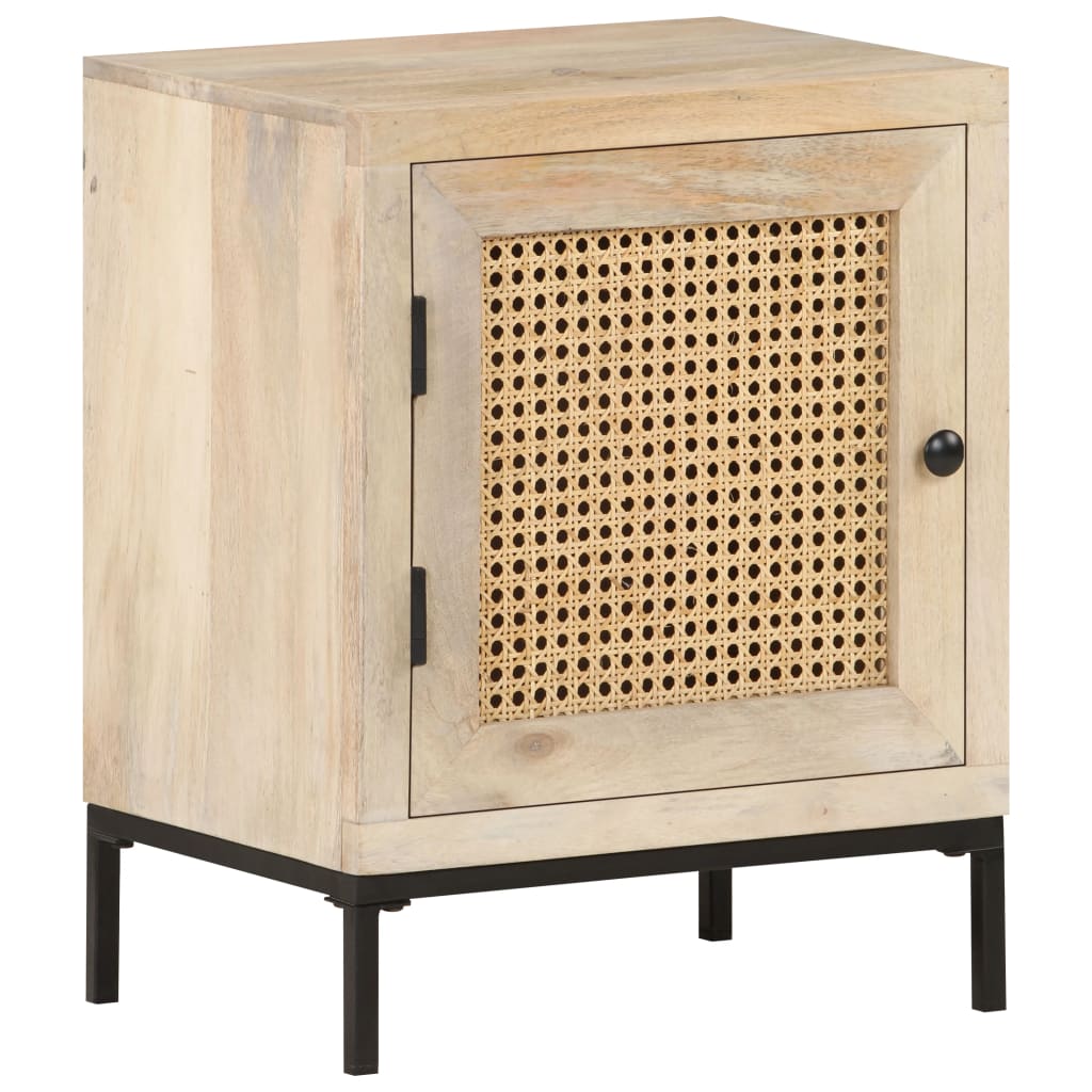 vidaXL Bedside Cabinet 40x30x50 cm Solid Mango Wood and Natural Cane - Brown