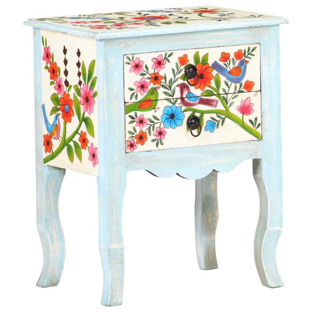 vidaXL Hand Painted Bedside Cabinet 40x30x50 cm Solid Mango Wood - Multicolour