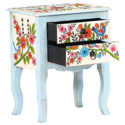 vidaXL Hand Painted Bedside Cabinet 40x30x50 cm Solid Mango Wood - Multicolour