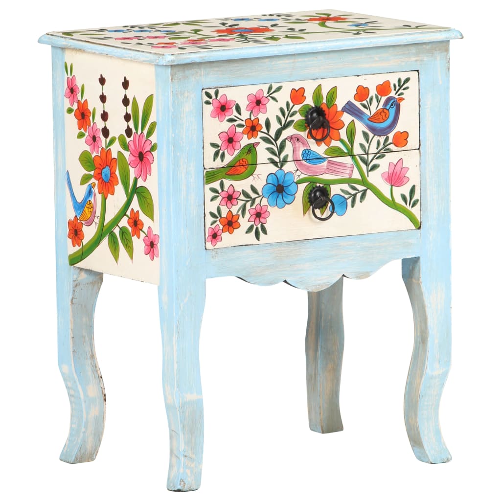 vidaXL Hand Painted Bedside Cabinet 40x30x50 cm Solid Mango Wood - Multicolour