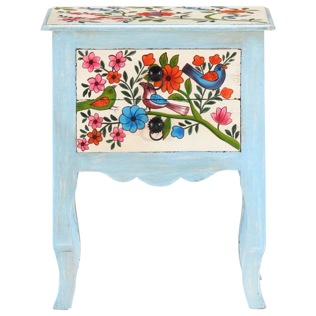 vidaXL Hand Painted Bedside Cabinet 40x30x50 cm Solid Mango Wood - Multicolour