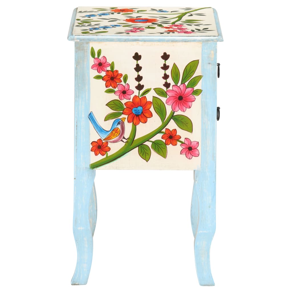 vidaXL Hand Painted Bedside Cabinet 40x30x50 cm Solid Mango Wood - Multicolour