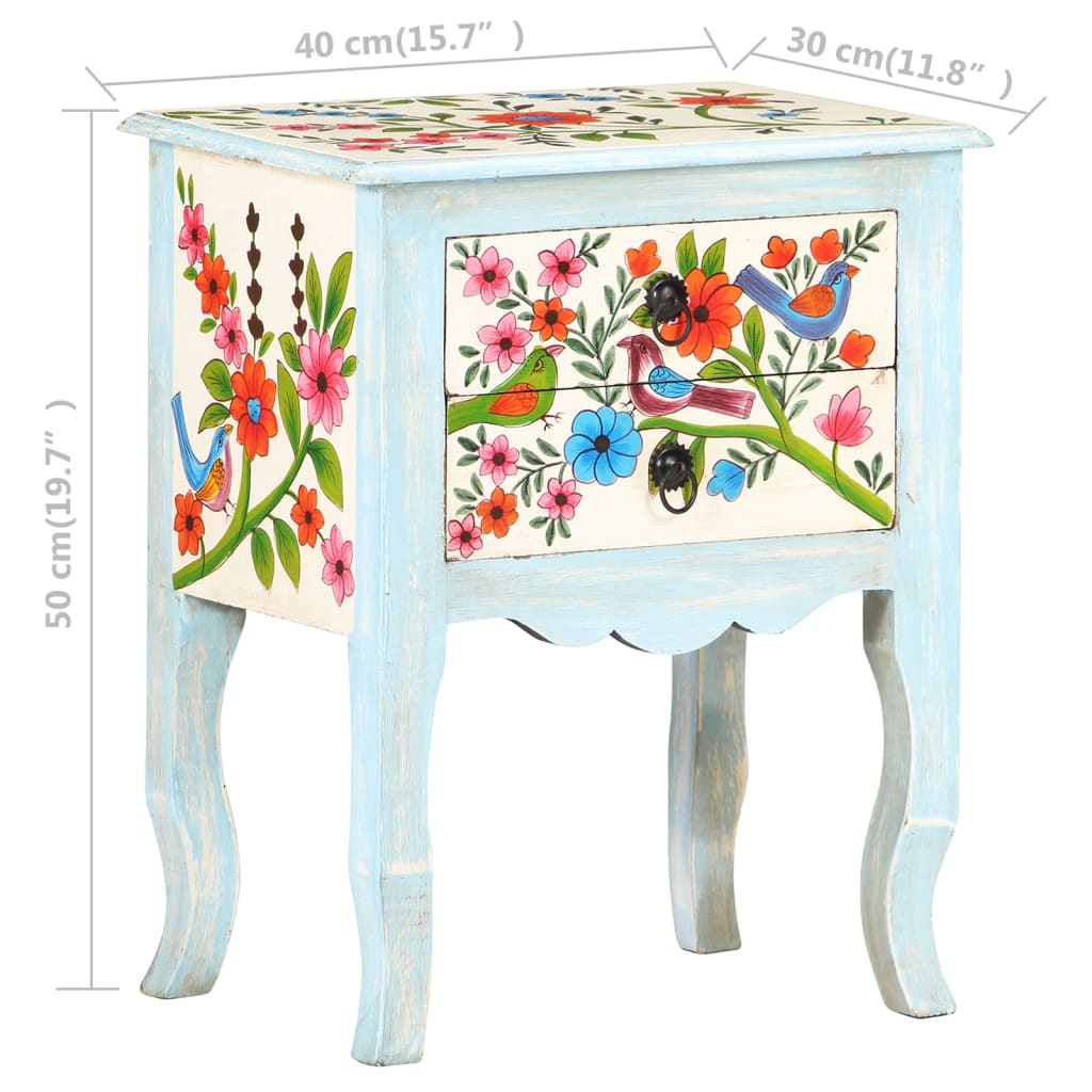 vidaXL Hand Painted Bedside Cabinet 40x30x50 cm Solid Mango Wood - Multicolour