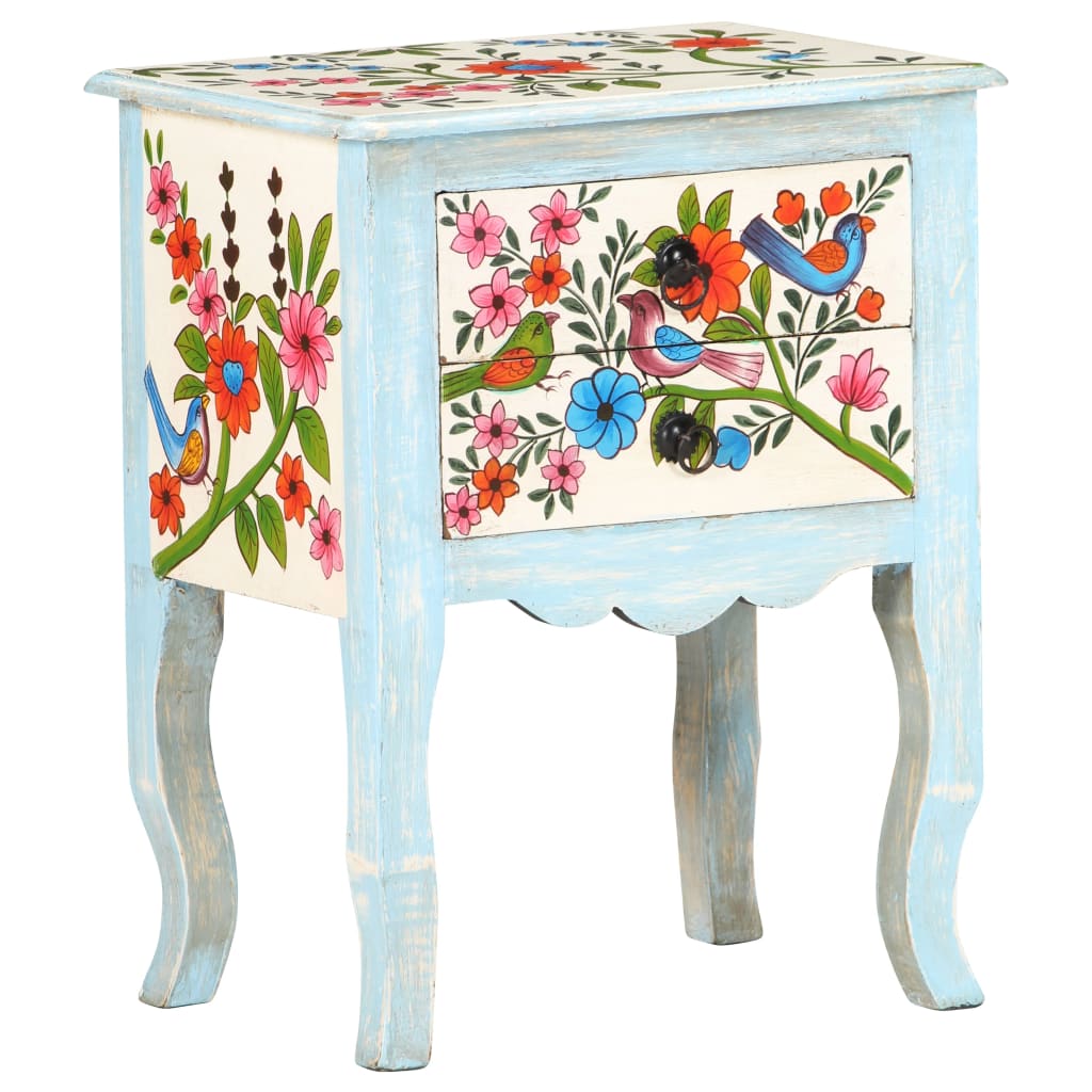 vidaXL Hand Painted Bedside Cabinet 40x30x50 cm Solid Mango Wood - Multicolour