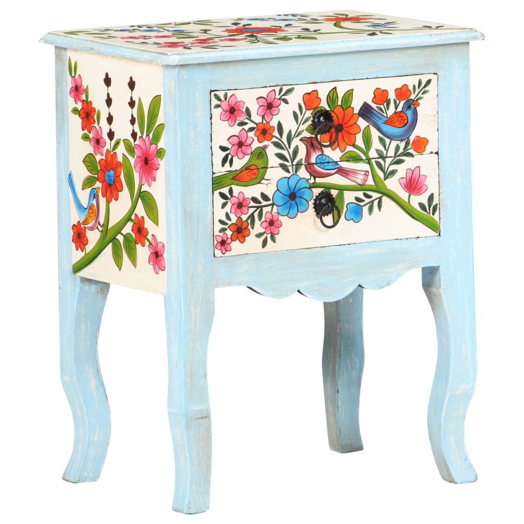 vidaXL Hand Painted Bedside Cabinet 40x30x50 cm Solid Mango Wood - Multicolour