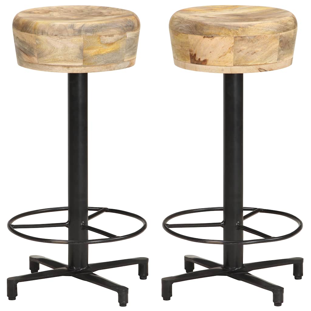 vidaXL Bar Stools 2 pcs 66 cm Solid Mango Wood - Brown - 40 x 40 x 66 cm