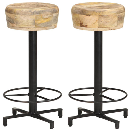vidaXL Bar Stools 2 pcs 66 cm Solid Mango Wood - Brown - 40 x 40 x 66 cm