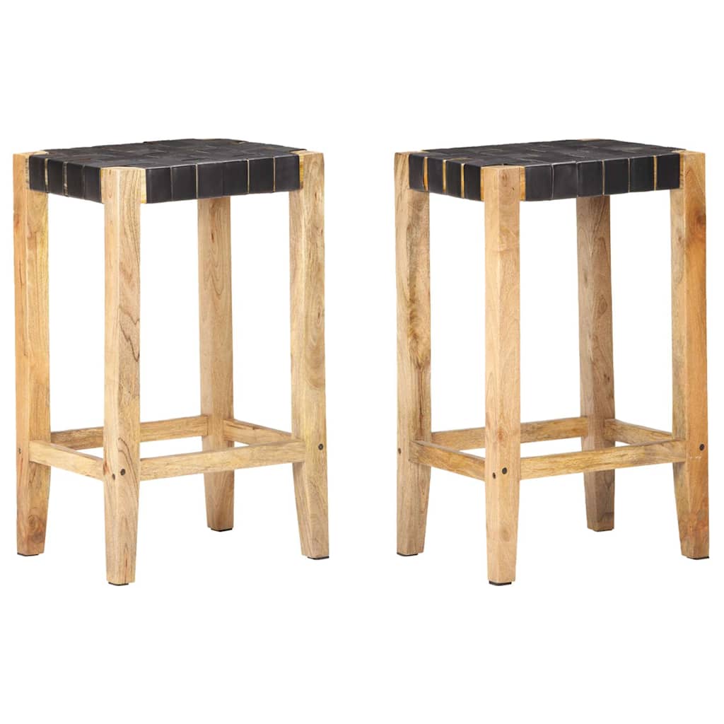 vidaXL Bar Stools 2 pcs Black Real Leather 75 cm - 46 x 36 x 75 cm