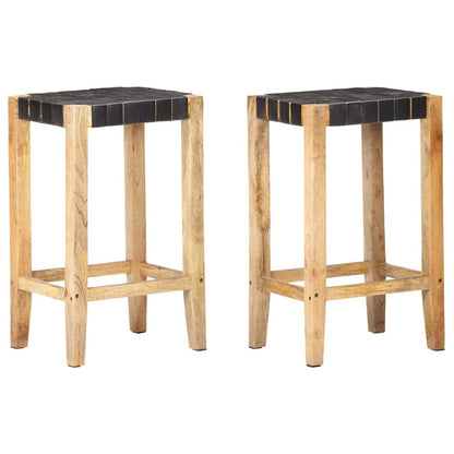 vidaXL Bar Stools 2 pcs Black Real Leather 75 cm - 46 x 36 x 75 cm