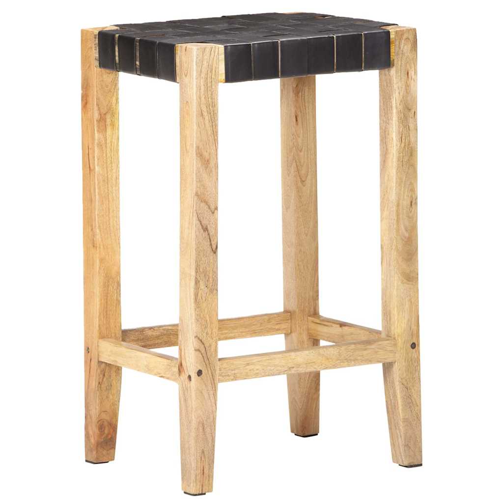 vidaXL Bar Stools 2 pcs Black Real Leather 75 cm - 46 x 36 x 75 cm