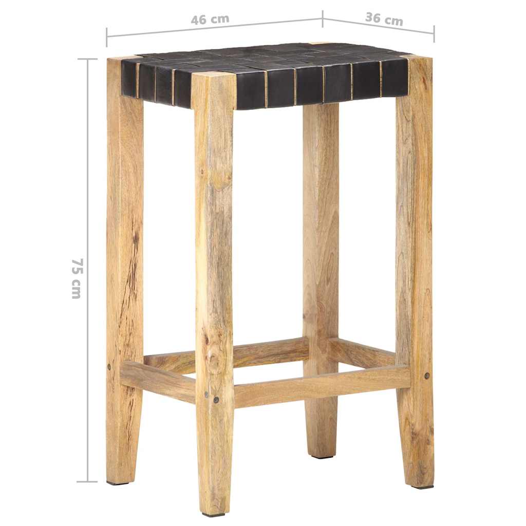 vidaXL Bar Stools 2 pcs Black Real Leather 75 cm - 46 x 36 x 75 cm