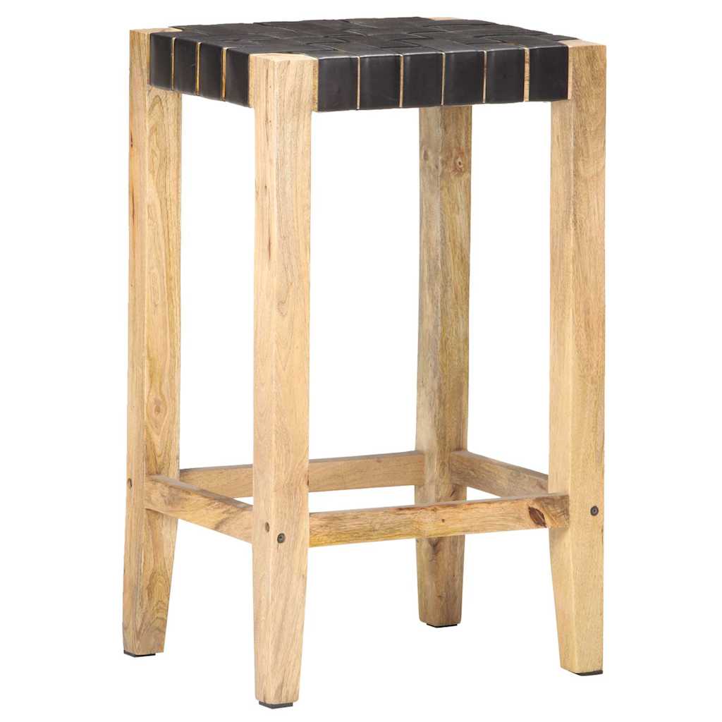 vidaXL Bar Stools 2 pcs Black Real Leather 75 cm - 46 x 36 x 75 cm