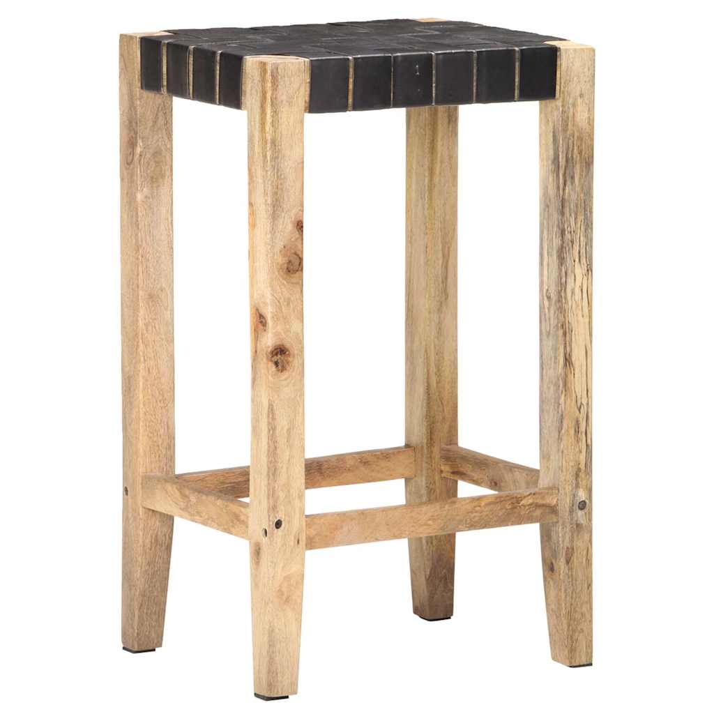 vidaXL Bar Stools 2 pcs Black Real Leather 75 cm - 46 x 36 x 75 cm