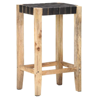 vidaXL Bar Stools 2 pcs Black Real Leather 75 cm - 46 x 36 x 75 cm
