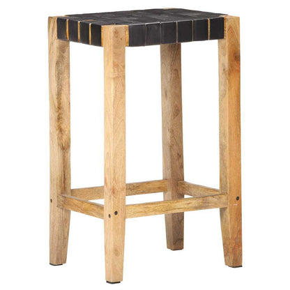 vidaXL Bar Stools 2 pcs Black Real Leather 75 cm - 46 x 36 x 75 cm