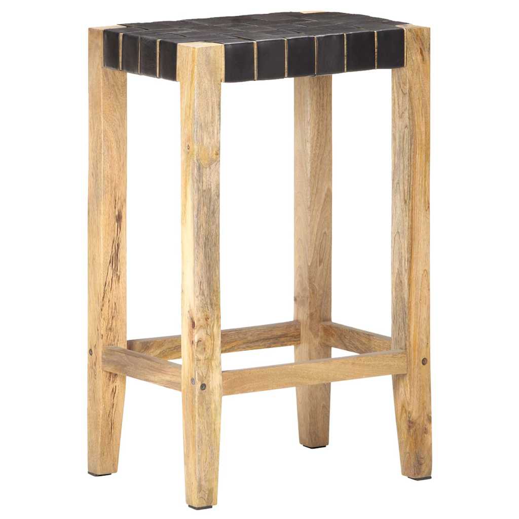 vidaXL Bar Stools 2 pcs Black Real Leather 75 cm - 46 x 36 x 75 cm