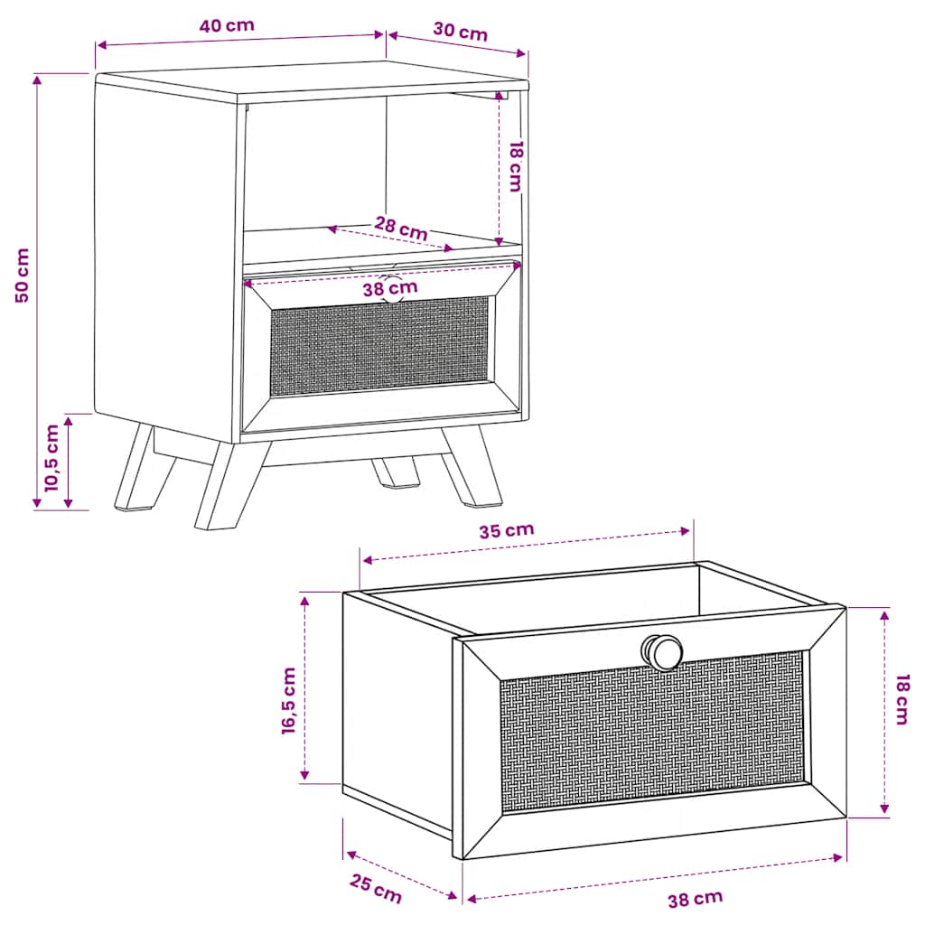 vidaXL Bedside Cabinet 40x30x50 cm Solid Mango Wood - Brown - 60903