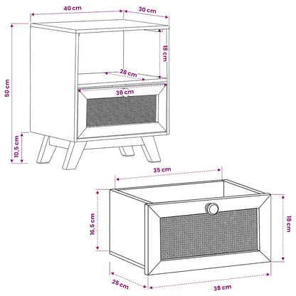 vidaXL Bedside Cabinet 40x30x50 cm Solid Mango Wood - Brown - 60903
