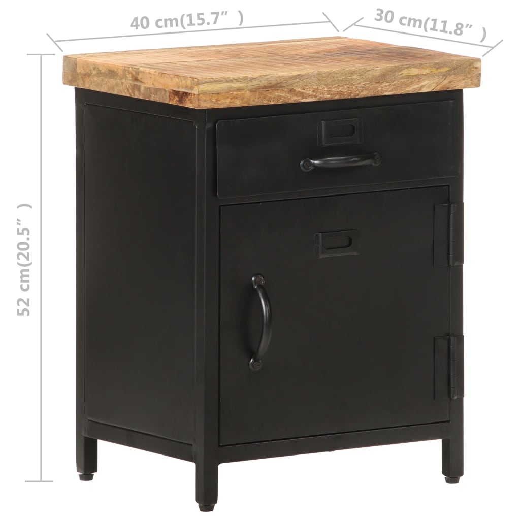 vidaXL Bedside Cabinet 40x30x52 cm Rough Mango Wood - Brown
