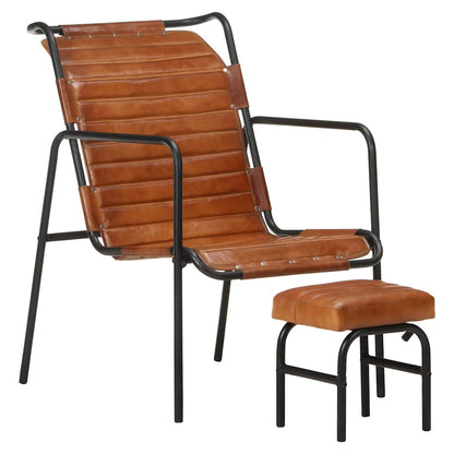323728 vidaXL Relaxing Armchair with a Footrest Brown Real Leather - 54 x 71 x 80 cm