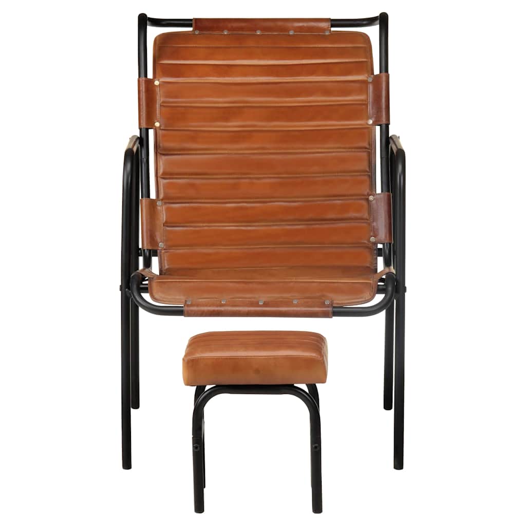323728 vidaXL Relaxing Armchair with a Footrest Brown Real Leather - 54 x 71 x 80 cm