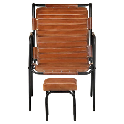 323728 vidaXL Relaxing Armchair with a Footrest Brown Real Leather - 54 x 71 x 80 cm