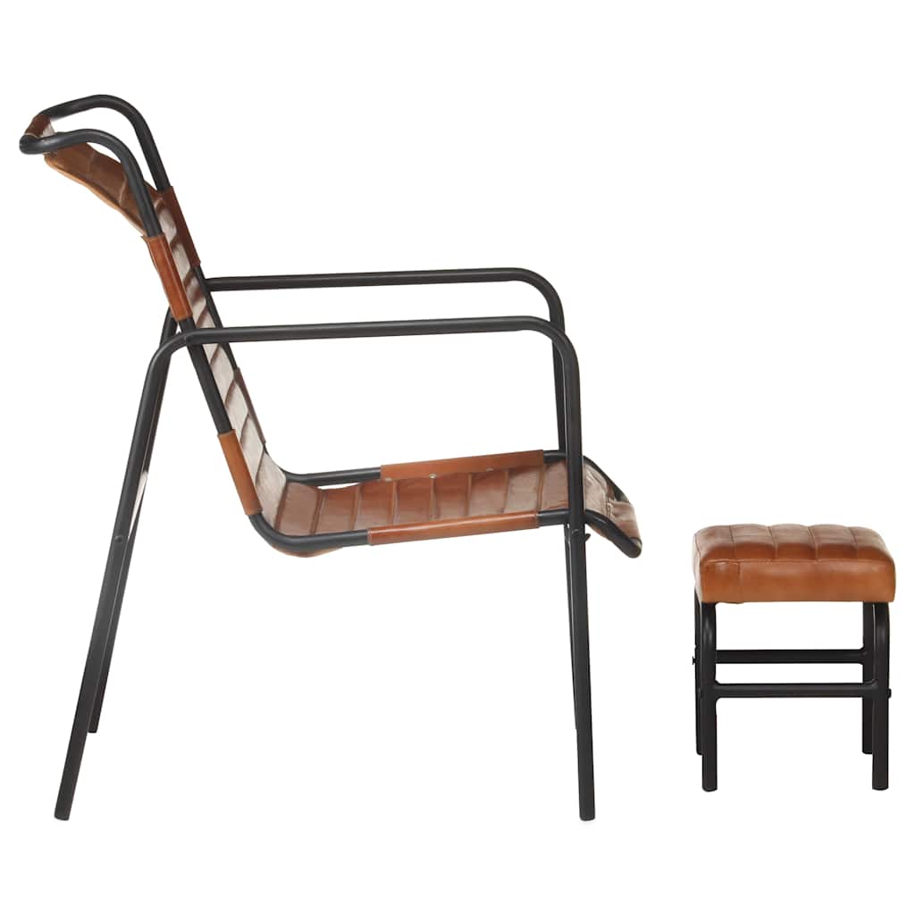 323728 vidaXL Relaxing Armchair with a Footrest Brown Real Leather - 54 x 71 x 80 cm