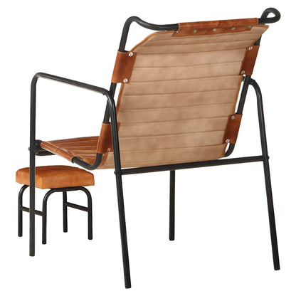 323728 vidaXL Relaxing Armchair with a Footrest Brown Real Leather - 54 x 71 x 80 cm