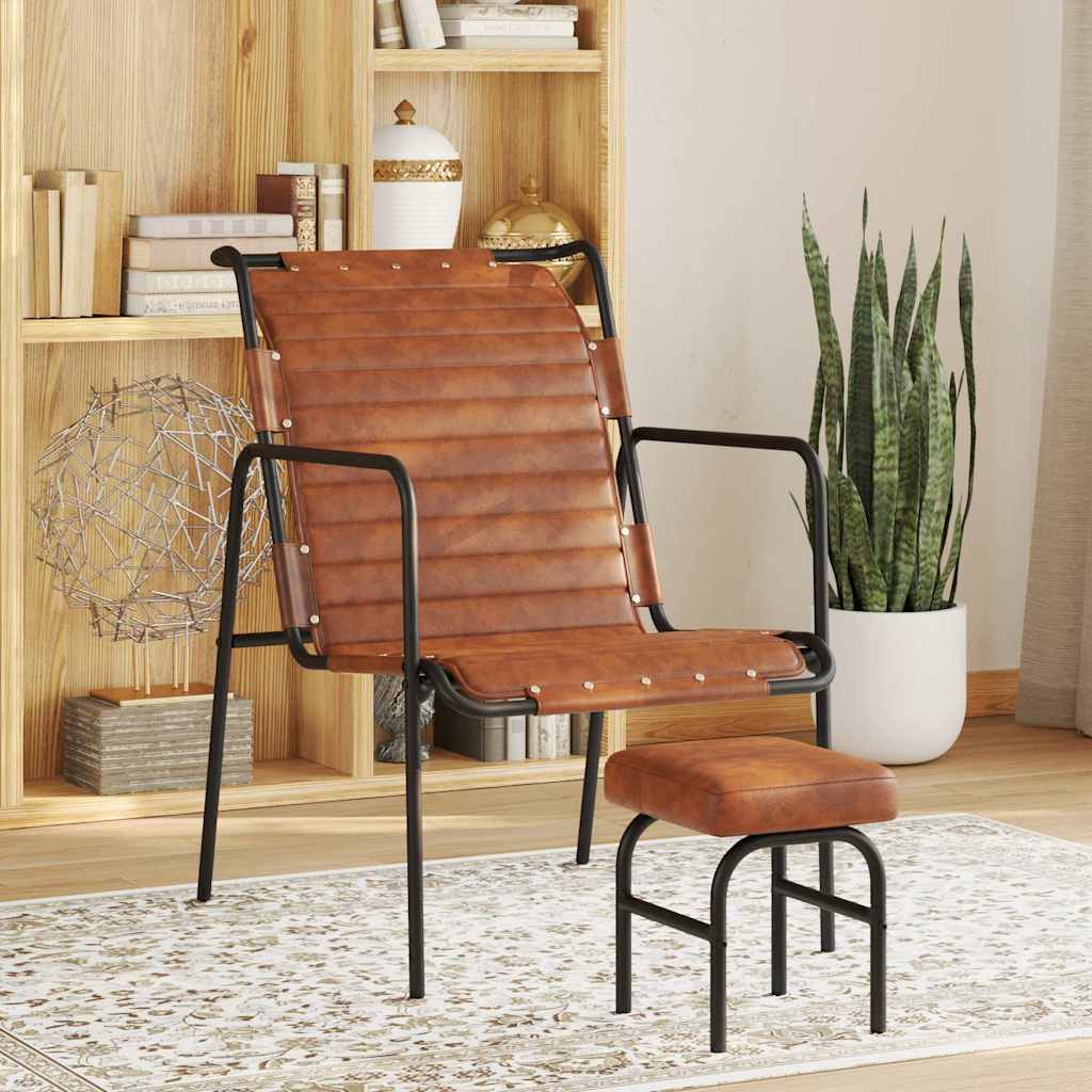 323728 vidaXL Relaxing Armchair with a Footrest Brown Real Leather - 54 x 71 x 80 cm