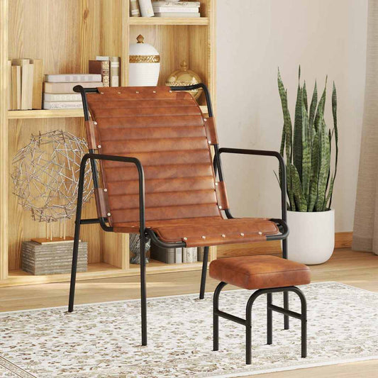 323728 vidaXL Relaxing Armchair with a Footrest Brown Real Leather - 54 x 71 x 80 cm