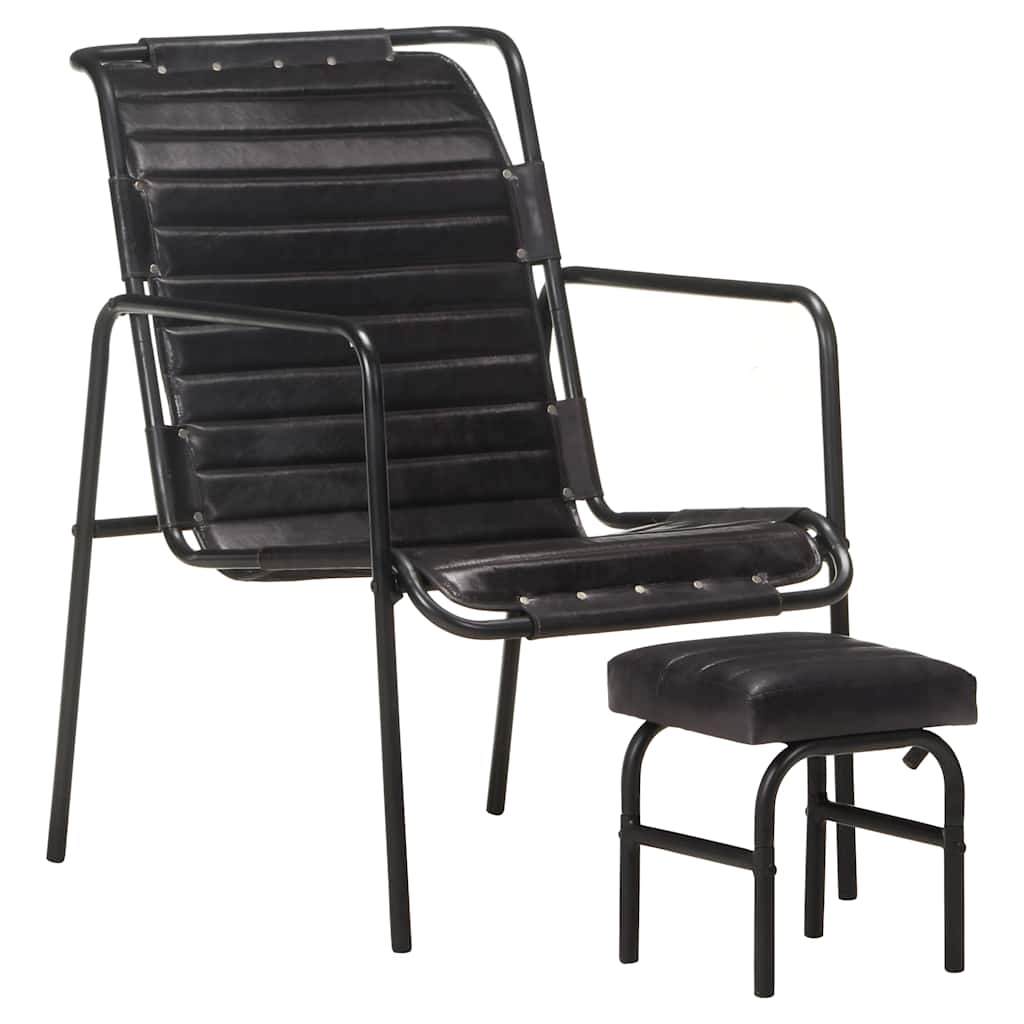 323729 vidaXL Relaxing Armchair with a Footrest Black Real Leather - 54 x 71 x 80 cm