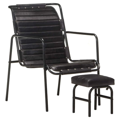 323729 vidaXL Relaxing Armchair with a Footrest Black Real Leather - 54 x 71 x 80 cm
