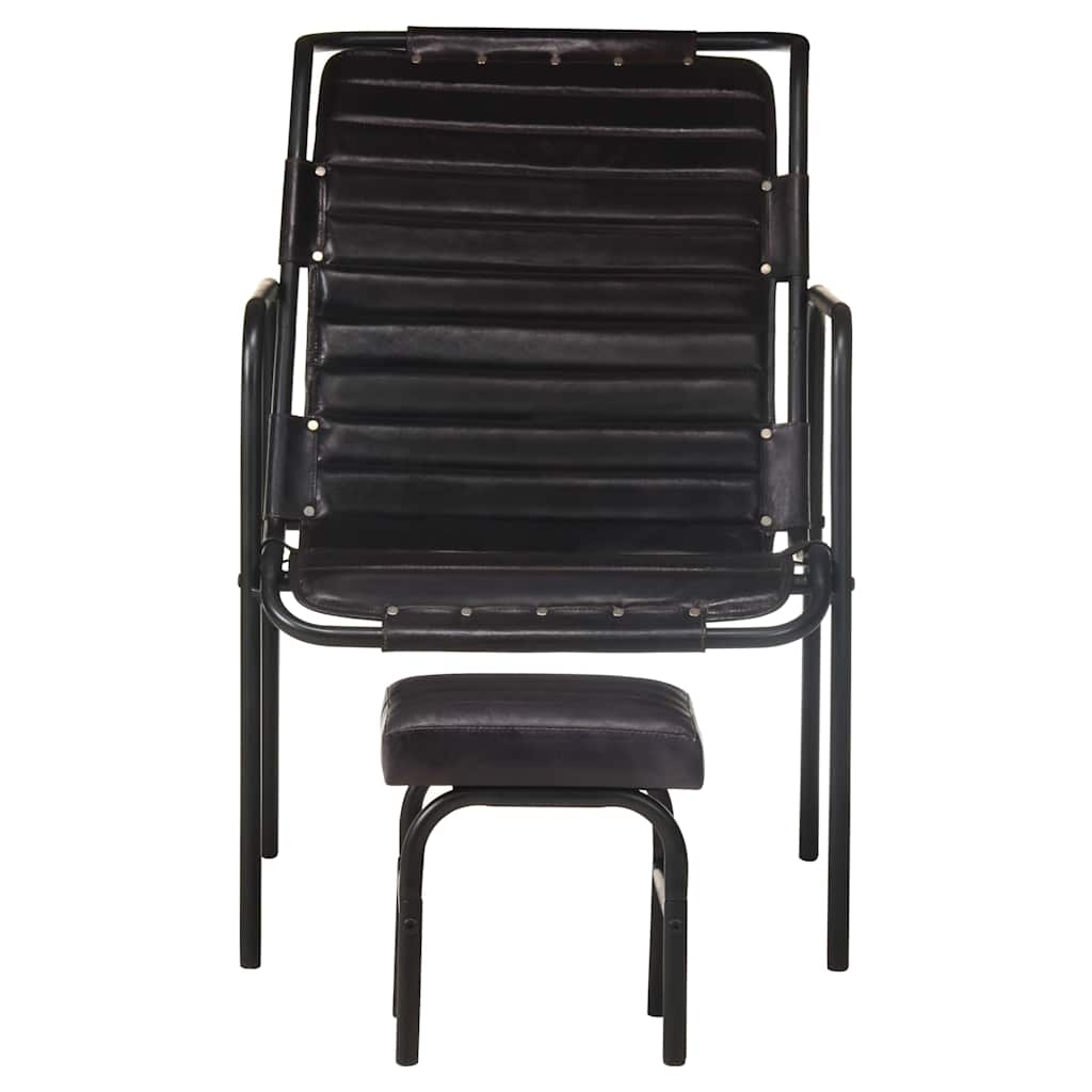 323729 vidaXL Relaxing Armchair with a Footrest Black Real Leather - 54 x 71 x 80 cm