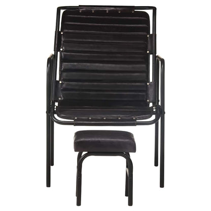 323729 vidaXL Relaxing Armchair with a Footrest Black Real Leather - 54 x 71 x 80 cm